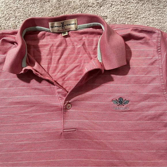 Fairway & Greene Oakmont Red and white striped golf shirt size L NWOT - Picture 3 of 7
